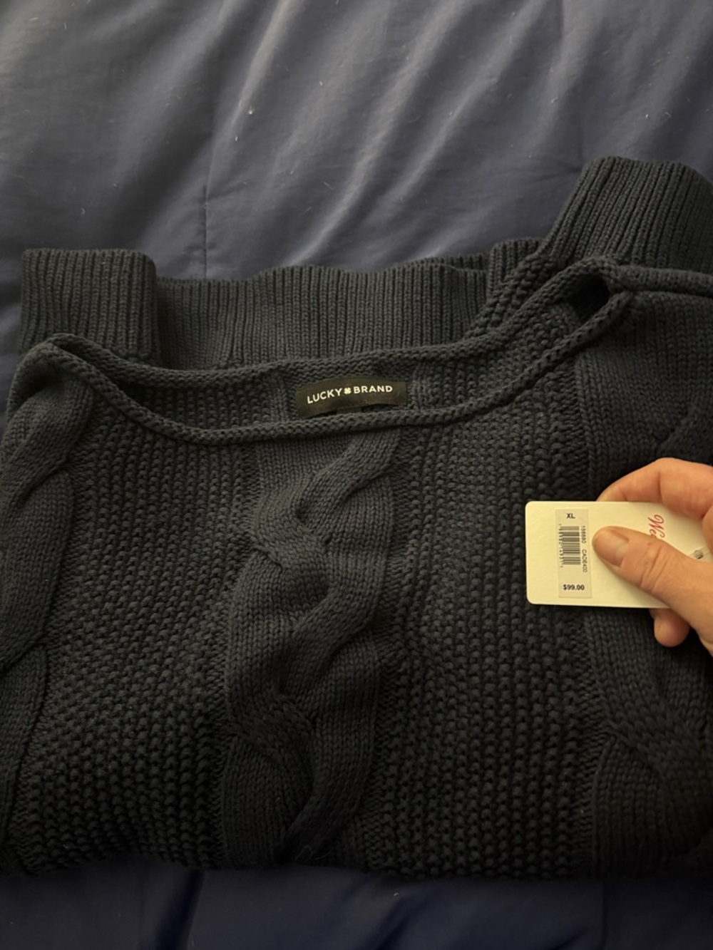 New size XL Lucky Brand Dark Navy Cable Knit Pullover